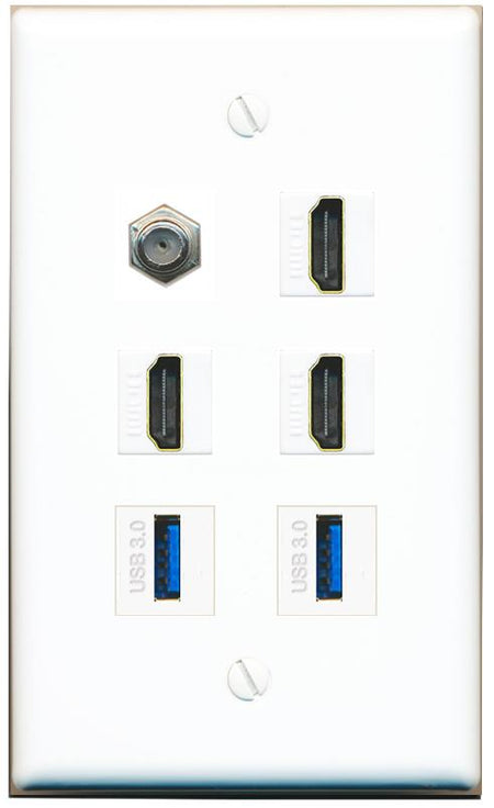  COAX 3 HDMI 2 USB-3 Flat/Solid Wall Plate [White]