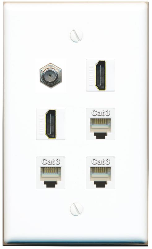  COAX 2 HDMI 3 PHONE Flat/Solid Wall Plate [White]