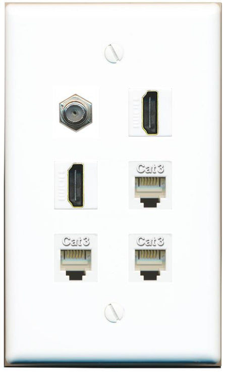  COAX 2 HDMI 3 PHONE Flat/Solid Wall Plate [White]