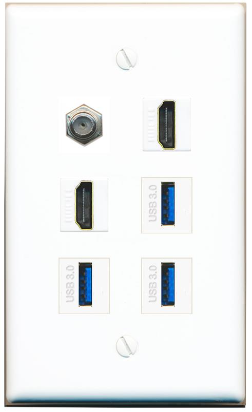 COAX 2 HDMI 3 USB-3 Flat/Solid Wall Plate [White]