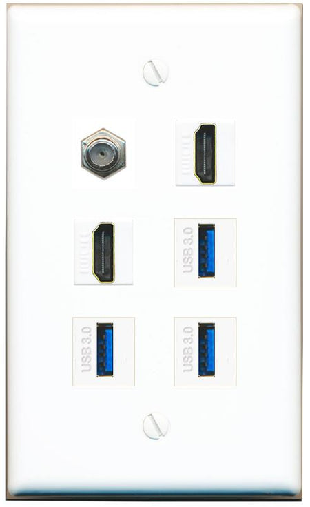  COAX 2 HDMI 3 USB-3 Flat/Solid Wall Plate [White]