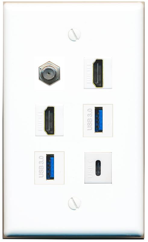  COAX 2 HDMI 2 USB-3 USBC Flat/Solid Wall Plate [White]