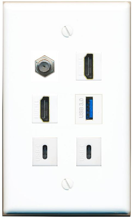  COAX 2 HDMI USB-3 2 USBC Flat/Solid Wall Plate [White]