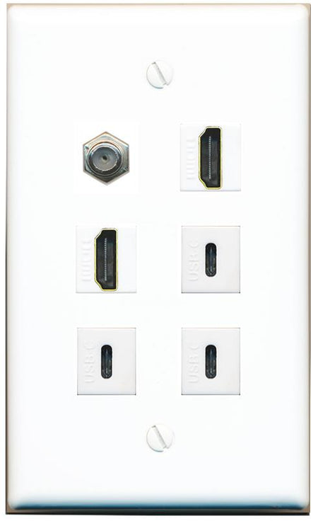  COAX 2 HDMI 3 USBC Flat/Solid Wall Plate [White]