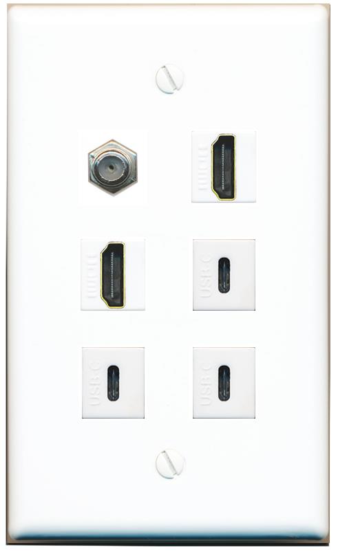  COAX 2 HDMI 3 USBC Flat/Solid Wall Plate [White]