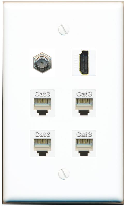  COAX HDMI 4 PHONE Flat/Solid Wall Plate [White]