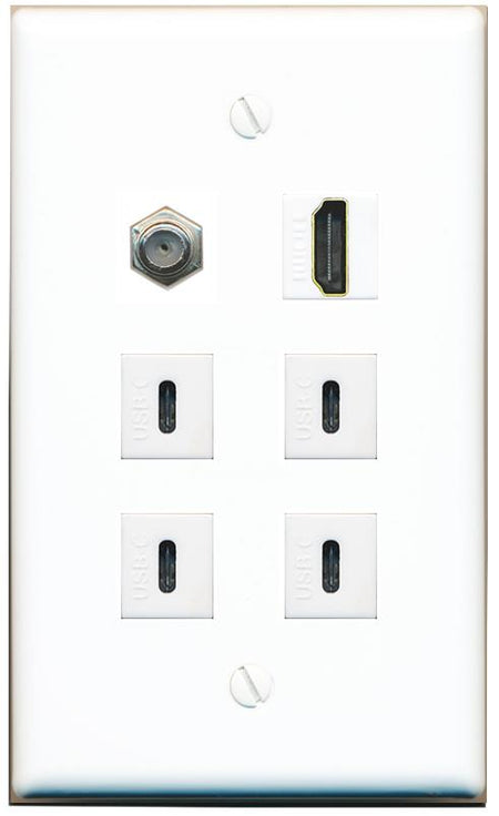  COAX HDMI 4 USBC Flat/Solid Wall Plate [White]
