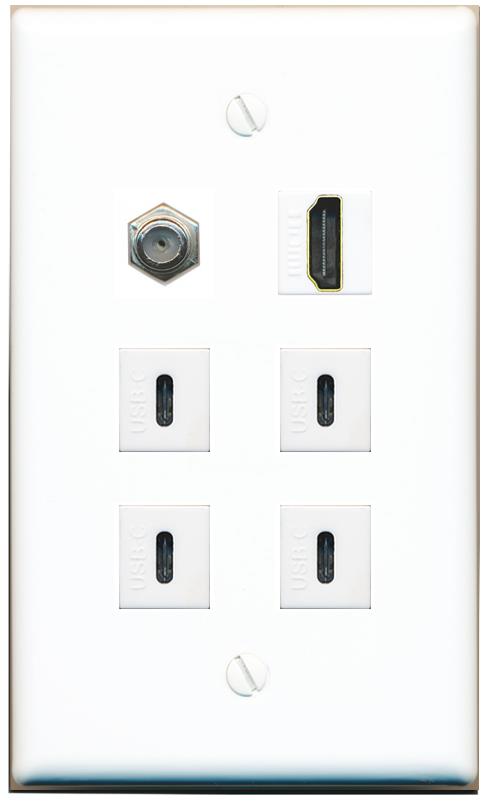 COAX HDMI 4 USBC Flat/Solid Wall Plate [White]