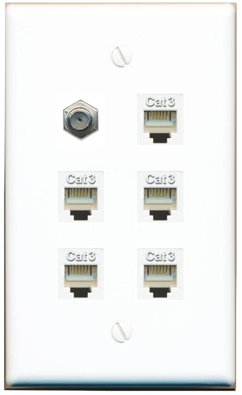  COAX 5 PHONE Flat/Solid Wall Plate [White]