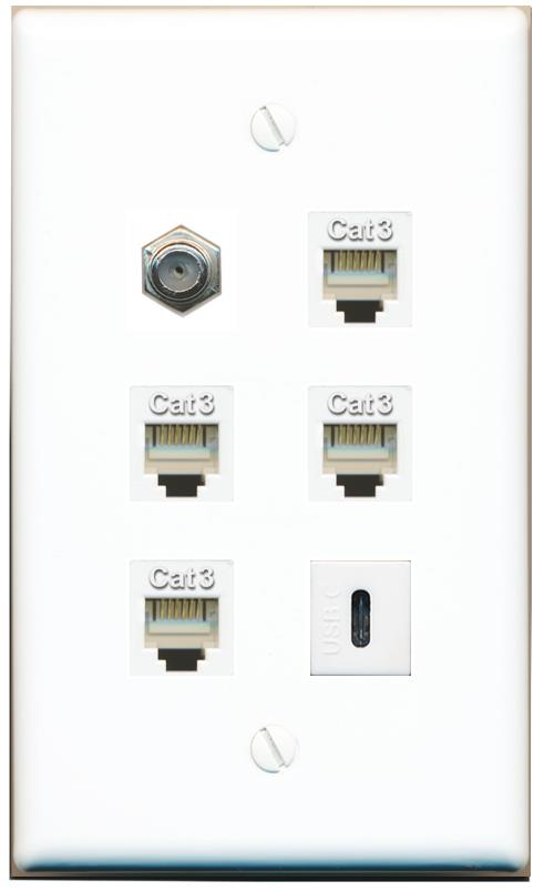  COAX 4 PHONE USBC Flat/Solid Wall Plate [White]
