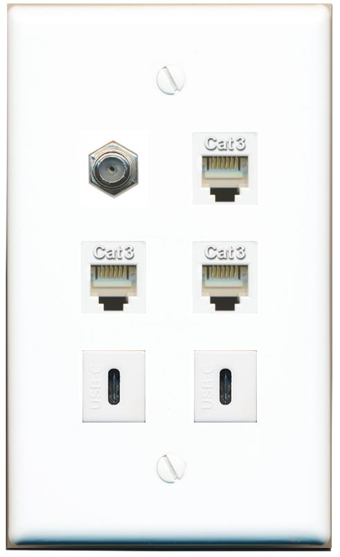  COAX 3 PHONE 2 USBC Flat/Solid Wall Plate [White]