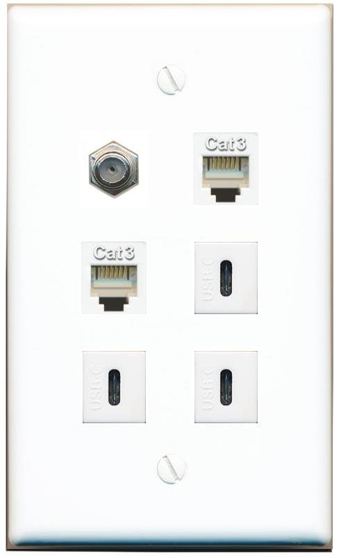  COAX 2 PHONE 3 USBC Flat/Solid Wall Plate [White]