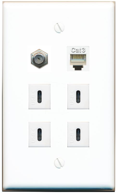  COAX PHONE 4 USBC Flat/Solid Wall Plate [White]