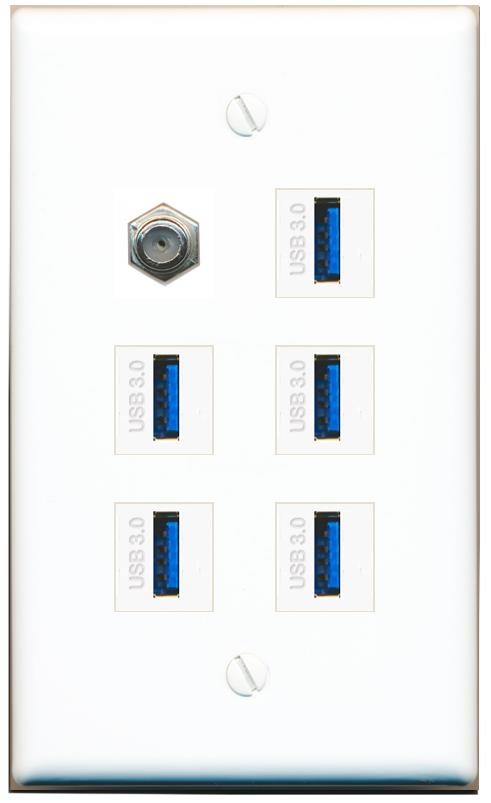  COAX 5 USB-3 Flat/Solid Wall Plate [White]