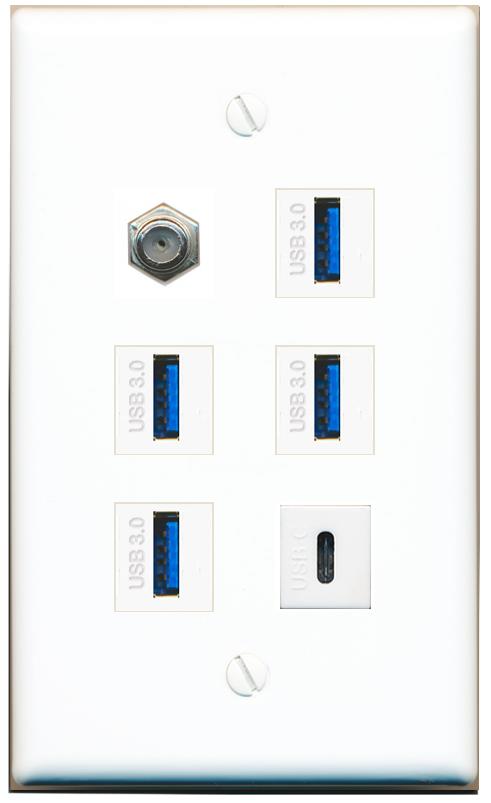  COAX 4 USB-3 USBC Flat/Solid Wall Plate [White]
