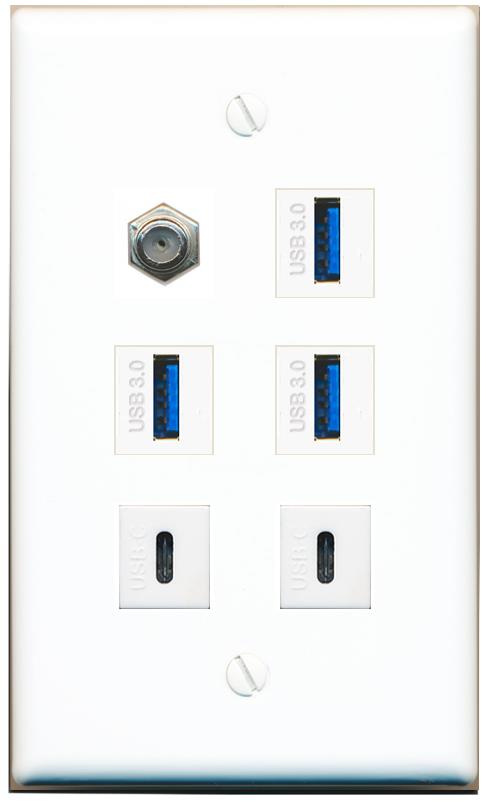  COAX 3 USB-3 2 USBC Flat/Solid Wall Plate [White]