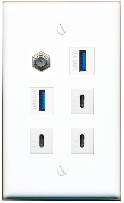  COAX 2 USB-3 3 USBC Flat/Solid Wall Plate [White]