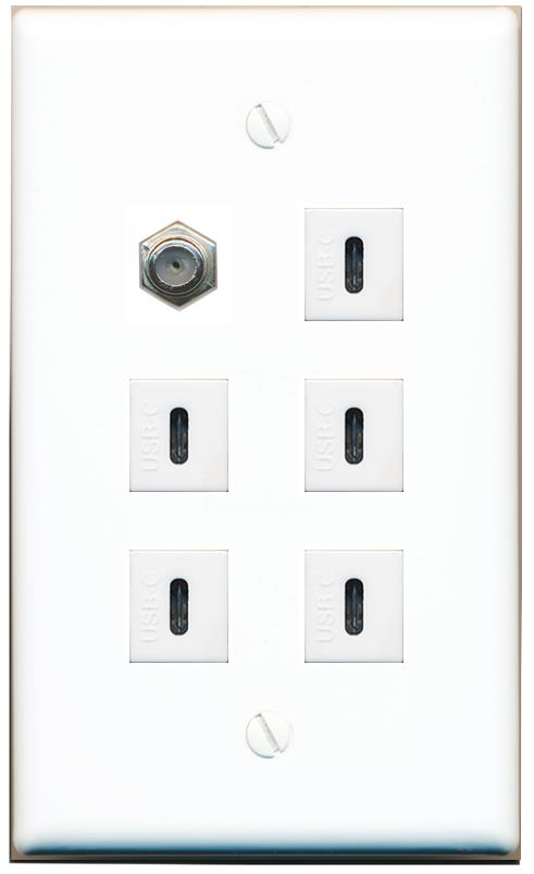  COAX 5 USBC Flat/Solid Wall Plate [White]