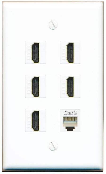  5 HDMI PHONE Flat/Solid Wall Plate [White]