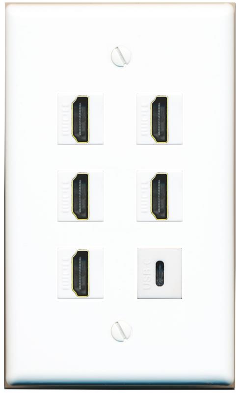  5 HDMI USBC Flat/Solid Wall Plate [White]