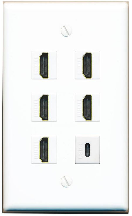  5 HDMI USBC Flat/Solid Wall Plate [White]