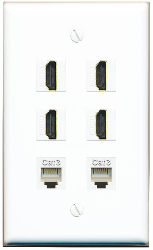  4 HDMI 2 PHONE Flat/Solid Wall Plate [White]