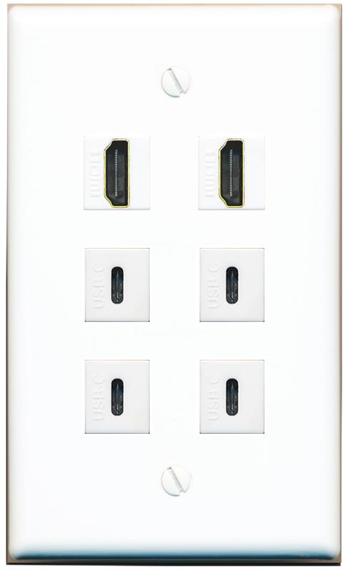  2 HDMI 4 USBC Flat/Solid Wall Plate [White]
