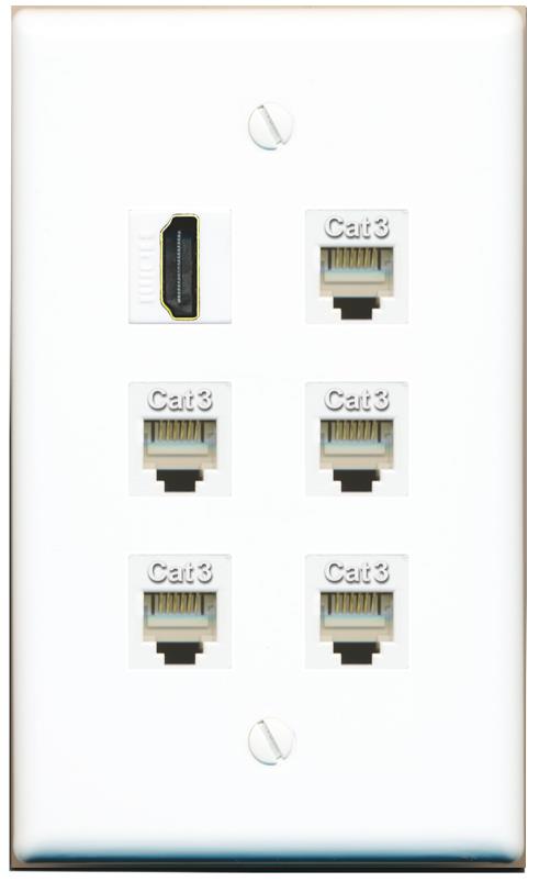  HDMI 5 PHONE Flat/Solid Wall Plate [White]