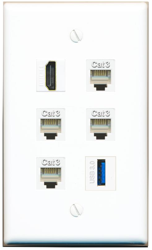  HDMI 4 PHONE USB-3 Flat/Solid Wall Plate [White]