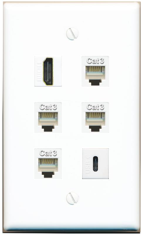  HDMI 4 PHONE USBC Flat/Solid Wall Plate [White]