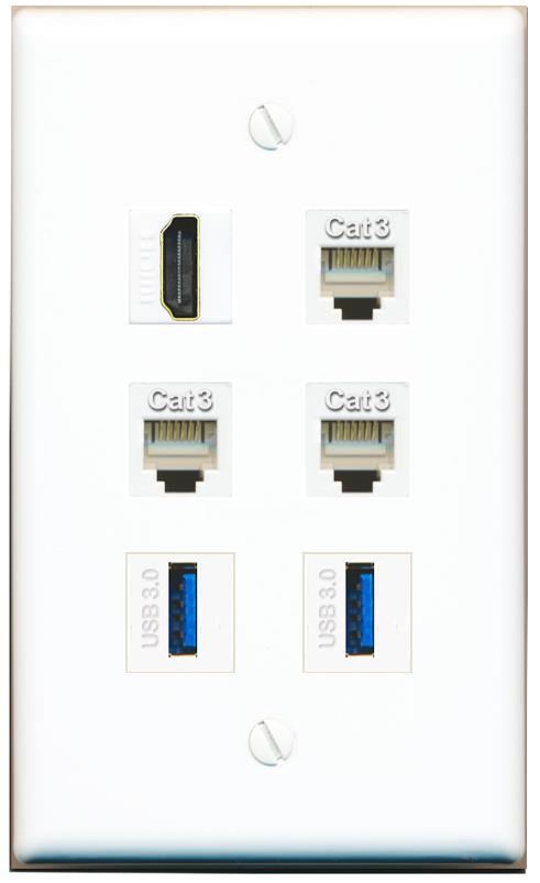  HDMI 3 PHONE 2 USB-3 Flat/Solid Wall Plate [White]