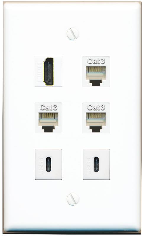 HDMI 3 PHONE 2 USBC Flat/Solid Wall Plate [White]