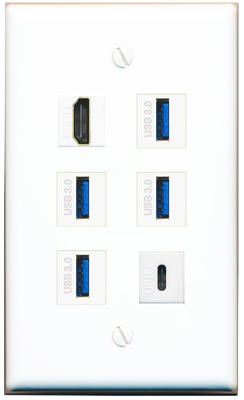  HDMI 4 USB-3 USBC Flat/Solid Wall Plate [White]