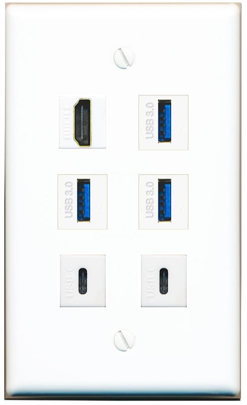  HDMI 3 USB-3 2 USBC Flat/Solid Wall Plate [White]
