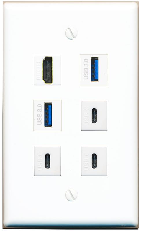  HDMI 2 USB-3 3 USBC Flat/Solid Wall Plate [White]
