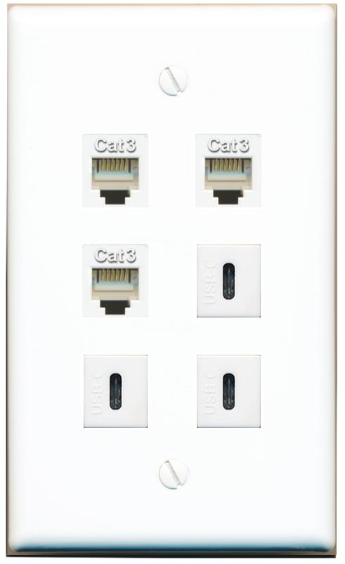  3 PHONE 3 USBC Flat/Solid Wall Plate [White]