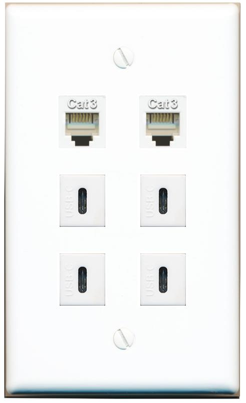  2 PHONE 4 USBC Flat/Solid Wall Plate [White]