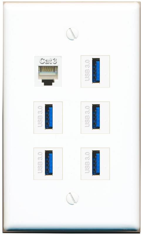  PHONE 5 USB-3 Flat/Solid Wall Plate [White]