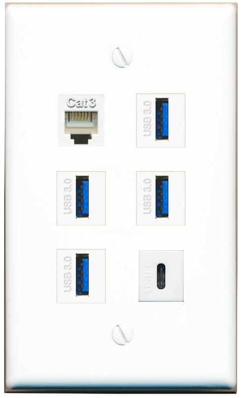  PHONE 4 USB-3 USBC Flat/Solid Wall Plate [White]
