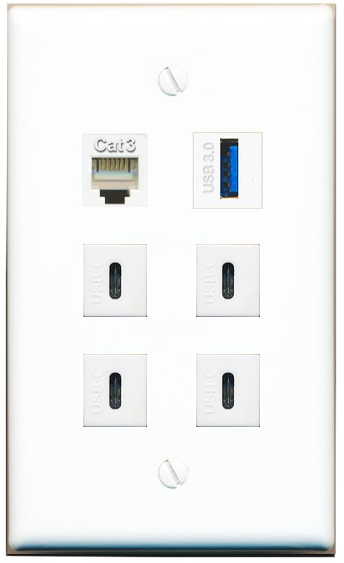  PHONE USB-3 4 USBC Flat/Solid Wall Plate [White]