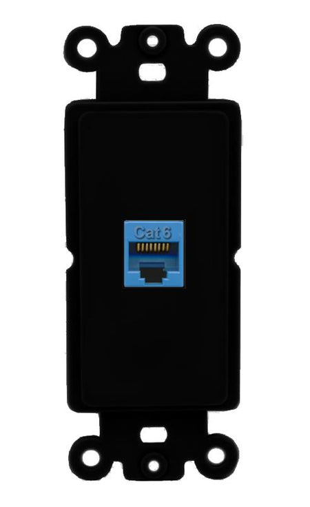 RiteAV 1 Port CAT6-BLUE Rocker Insert Module Wall Plate [Black]