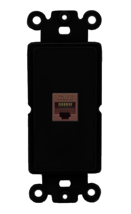 RiteAV 1 Port CAT6-BROWN Rocker Insert Module Wall Plate [Black]
