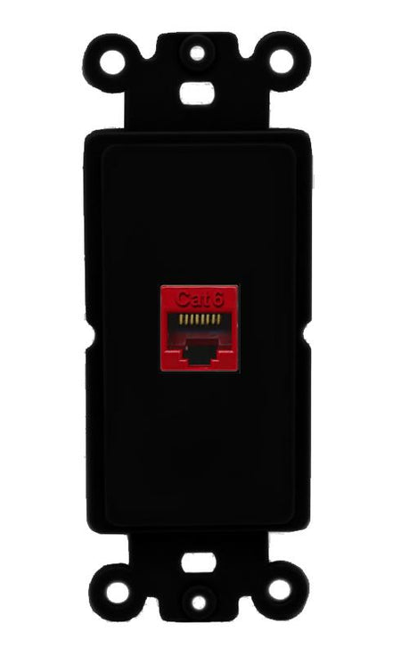 RiteAV 1 Port CAT6-RED Rocker Insert Module Wall Plate [Black]