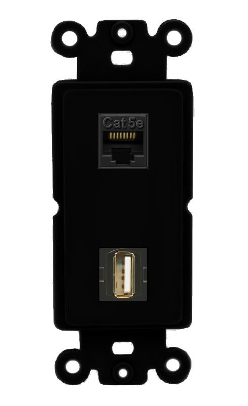 CAT5E USB2 Wall Plate [Black]