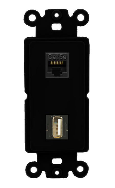 CAT5E USB2 Wall Plate [Black]
