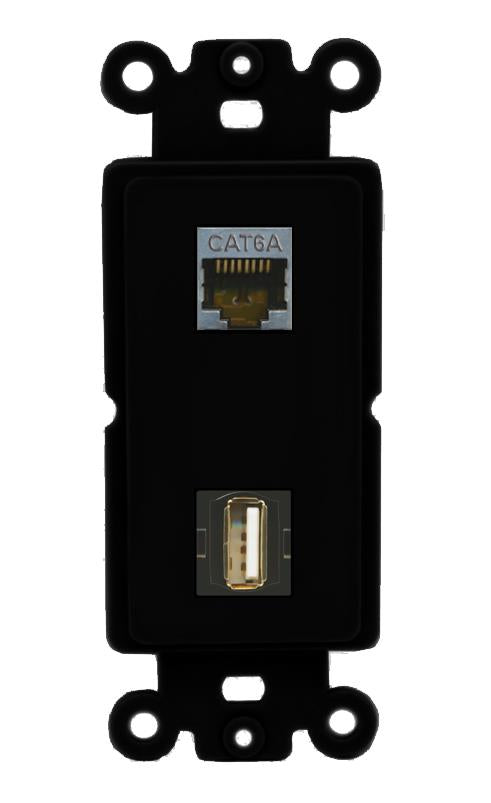 CAT6A USB2 Wall Plate [Black]