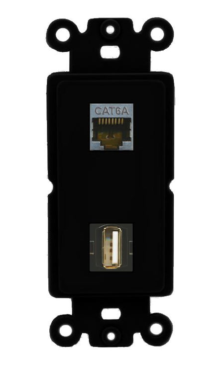 CAT6A USB2 Wall Plate [Black]