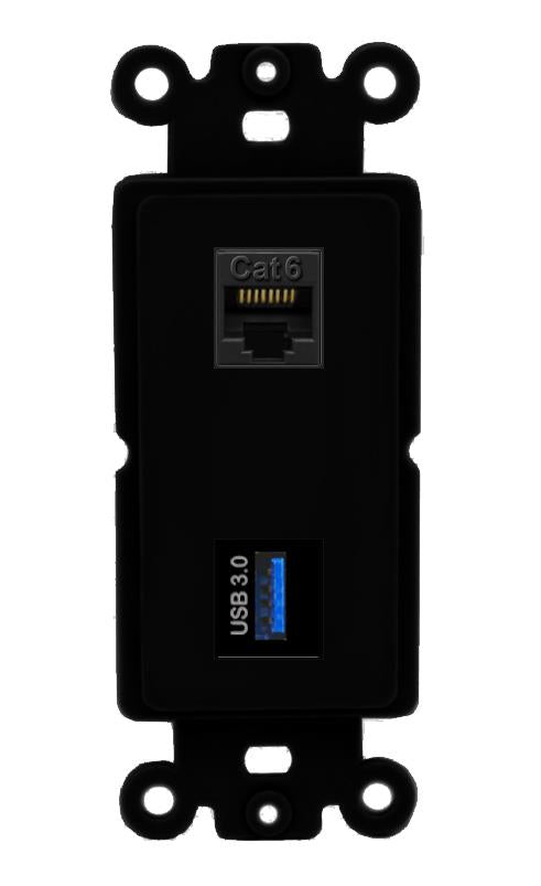 CAT6 USB-3 Wall Plate [Black]