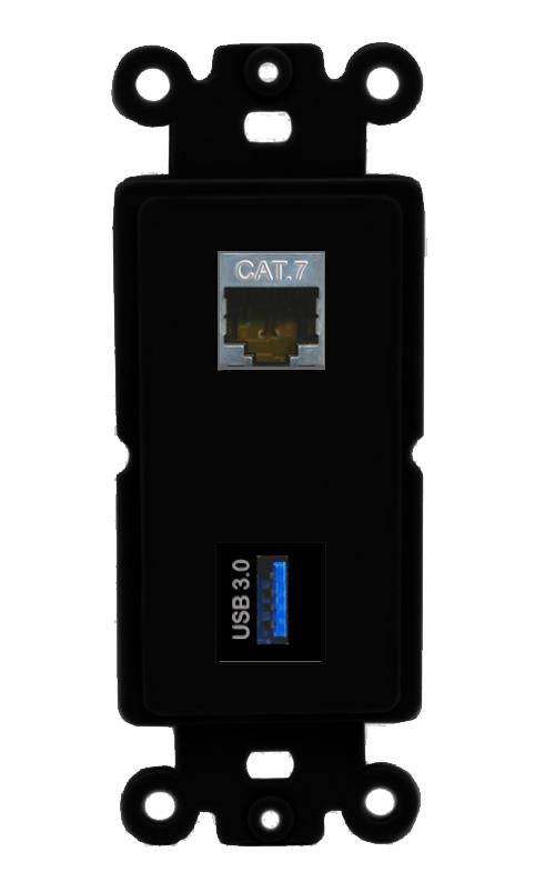 CAT7 USB-3 Wall Plate [Black]