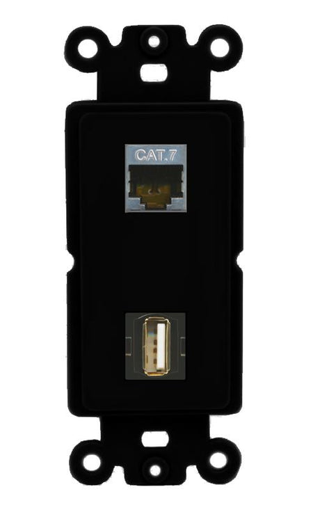 CAT7 USB2 Wall Plate [Black]